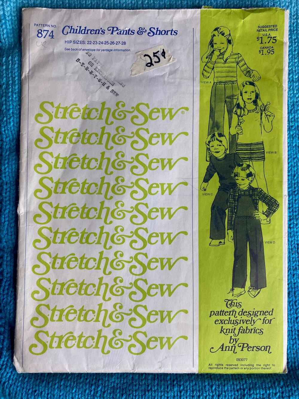 Stretch & sew pattern 874 kids pants knit